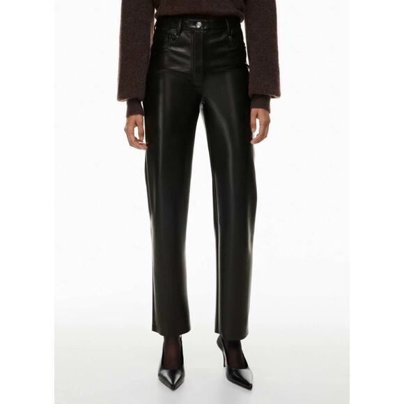 Wilfred Pants - Wilfred Aritzia Melina Black High Rise Straight Leg Vegan Leather Pants Size 0
